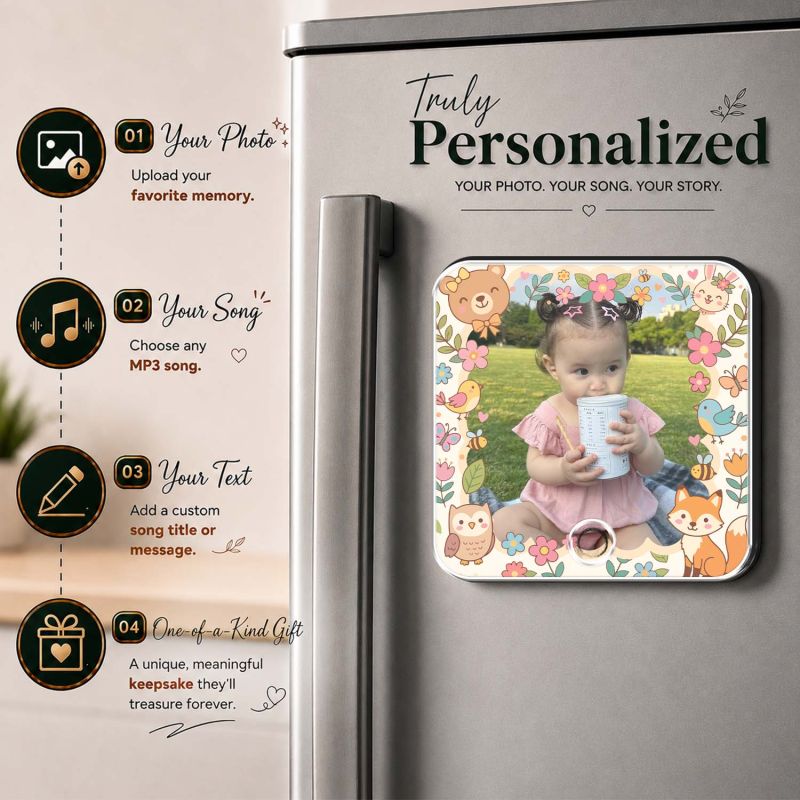 Personalized Musical Fridge Magnet with Photo & Song Custom Music Player Fridge Magnet Birthday Gift for Daughter, Son, Kids Customized Photo Music Box Unique Memory Keepsake